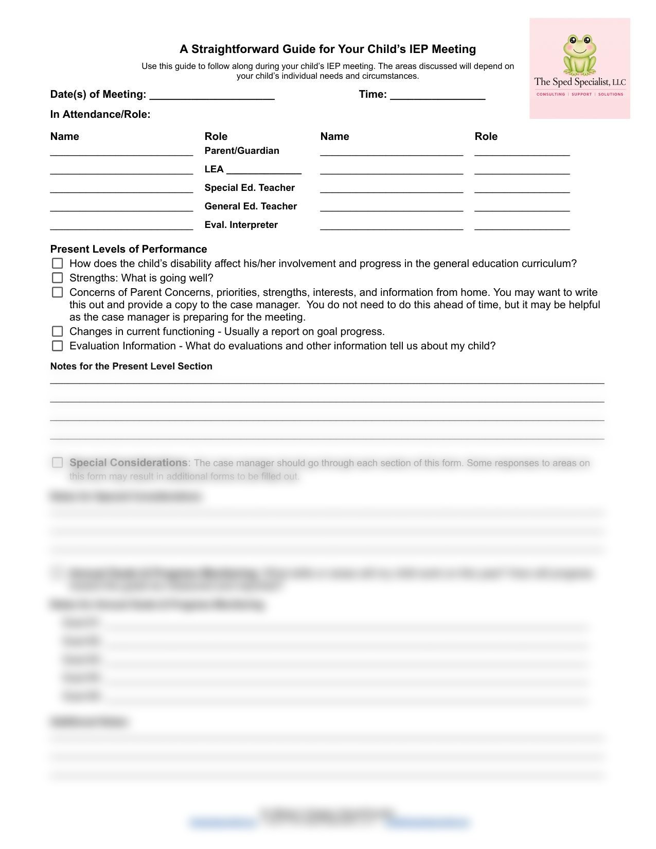 Preview of the first page of A Straightforward Guide for Your Child's IEP Meeting